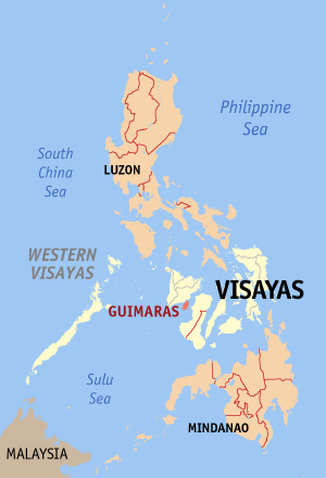 Map of the Philippines showing the location of Guimaras.