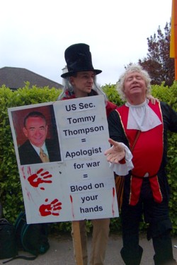Pat the Picket (right) at an anti-war protest in 2004