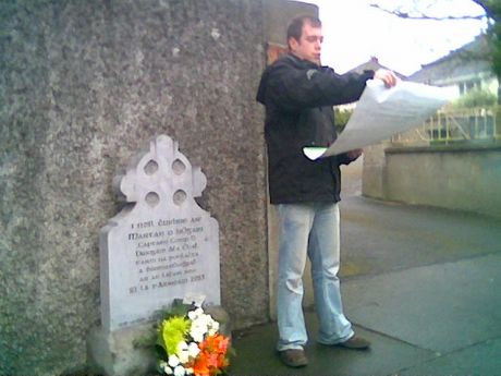 Reading the 1916 Proclamation at the Commemorative Stone.