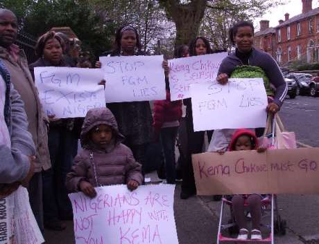 Protesters tell the ambassador 'Stop FGM lies'