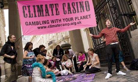 CLIMATE CAMP LONDON first action: Climate Change Casino outside carbon trading exchange