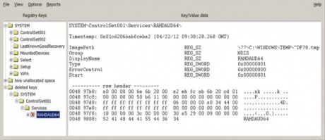 Wiper left a trace of its existence on some hard drives, in the form of a registry key (highlighted in blue at left). Image courtesy of Kaspersky Lab