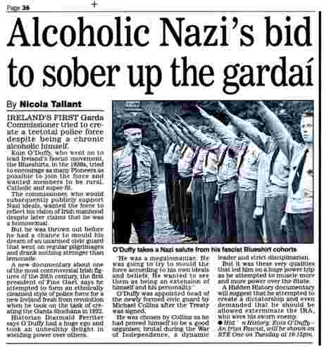 Mail story on Fine Gael and Blueshirt founder, and first Garda Commissioner, Eoin O'Duffy