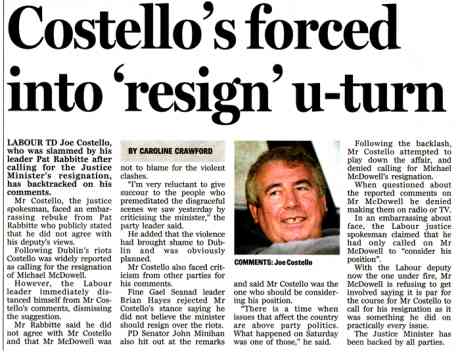 Joe Costello laid low after breaking unwritten establishment rule