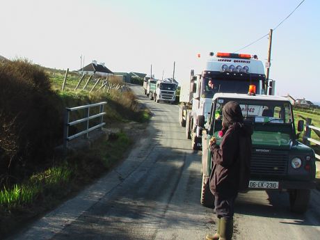 Blocking trucks in front of the compound