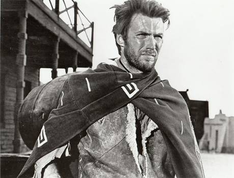 Clint Eastwood as the Man with No Name in a publicity image of A Fistful of Dollars, a film by Sergio Leone.