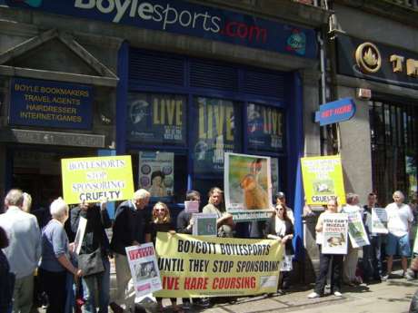 Protesters outside Boylesports office at Westmoreland Street, Dublin