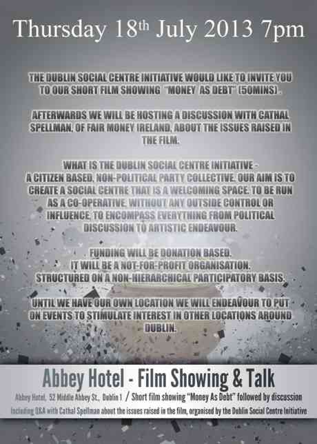 Back of flyer for Money As Debt film and discussion event