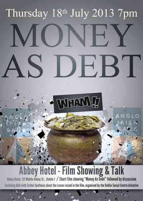 Front of flyer for Money As Debt film and discussion event