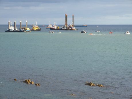 A view of shell's huge fleet that had invaded broadhaven bay in preparation for the Solitaire - Chased out by a group of activists in inflatable kayaks.