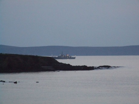 Shell War Boat Emer at anchor in the bay tonight