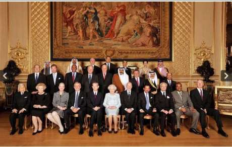 A variety of tyrants and pretenders.  Queen Elizabeth II with her royal guests  pose for a picture before her Sovereign Monarchs Jubilee  lunch in the Grand reception room at Windsor Castle Photo: AP