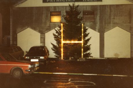 The Patrician Hall in Carrickmore was a vocal point during the H-Block Hunger Strike. This was the scene outside the hall in 1981