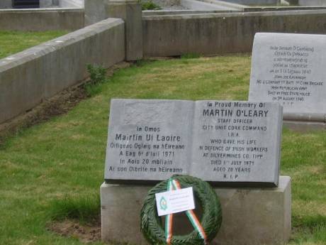 Wreath on grave of Martin O'Leary