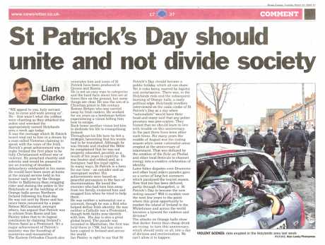 Liam Clarke divides and not unites society Newsletter 24th March 2009
