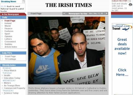 afghani hunger strikers - front page irish times