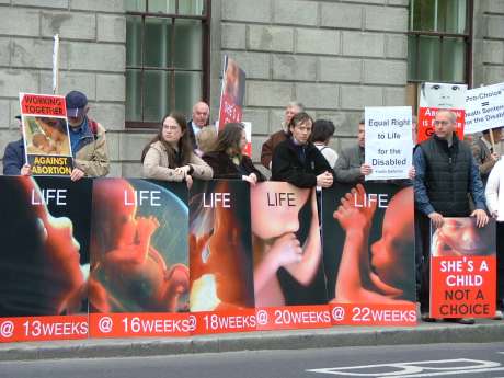 Large, colourful pro-life placards