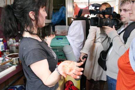 A camera crew making a film about community spaces