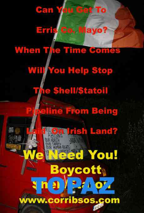 Boycott Topaz Garages - Boycott Shell Sponsored Events.  Pics (c) Michael  Gallagher - poster copyleft.