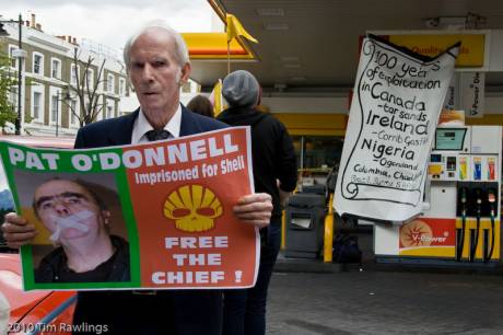 Pat O'Donnell remembered at Shell "Party At The Pumps" protest in London
