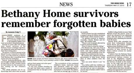 Bethany Home Survivors remember forgotten babies - Irish News 27 May 2010