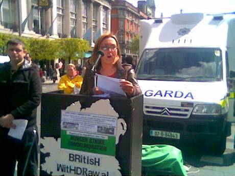 Cait Trainor , RSF Ard Chomhairle , addressing the crowds at the Bobby Sands Commemoration in Dublin , Saturday 5th May 2012.