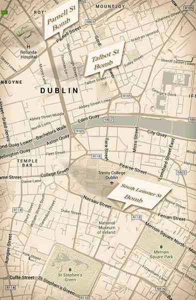 Locations of the Dublin Bombs of 1974
