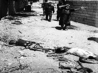 Shatila Refugee camp, Sept 1982. Thousands of Palestinians massacred by the Israeli-backed Christian Phalange