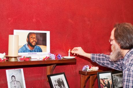 2. Trident Ploughshares Brian Larkin lights a candle for Jimmy Mubenga R.I.P.  