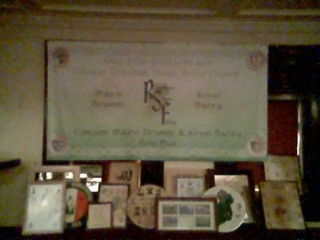 RSF Cumann banner and the 13 raffle prizes.
