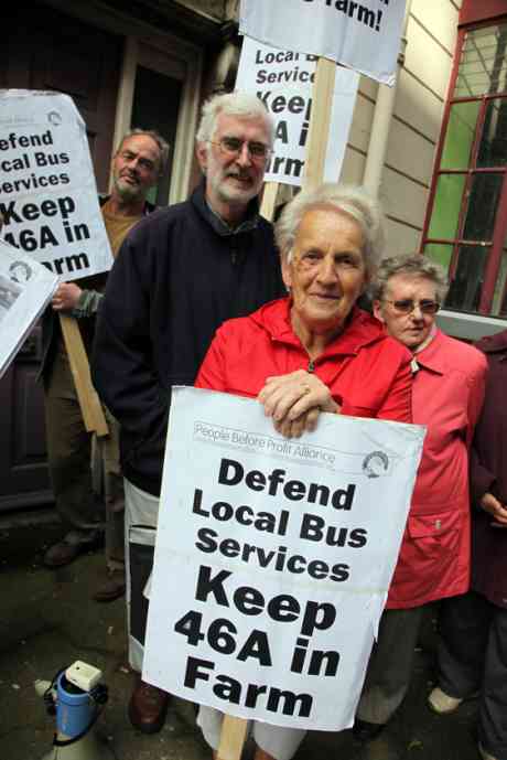 Members of save 46A bus campaign meeting at Anglo Irish Bank